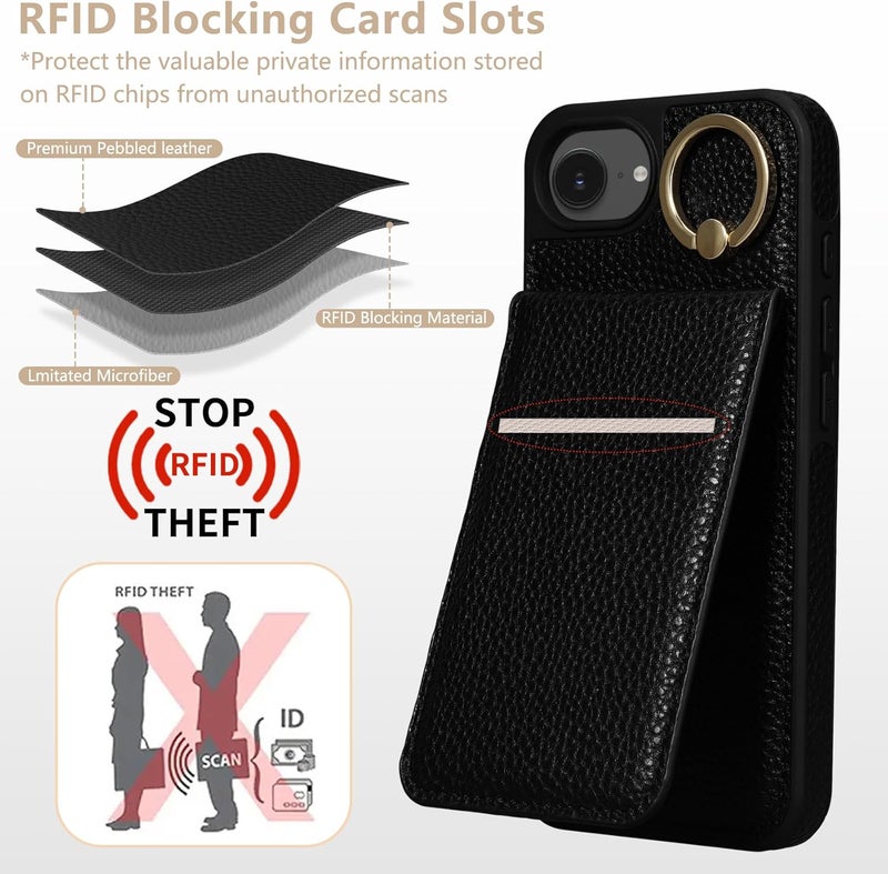 Keallce Case for iPhone 16e 6.1'', Detachable Crossbody Case Wallet with RFID Blocking Card Holder, 360ｰRing Stand, Folio Leather Phone Cover Shoulder Lanyard Strap Lady for iPhone 16e 2025, Black - Image 2